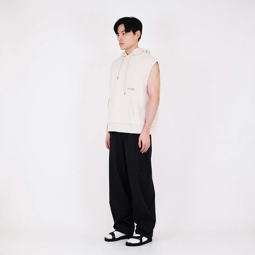 Men Oversized Sleeveless Hoodie - Sand - SM2311167A