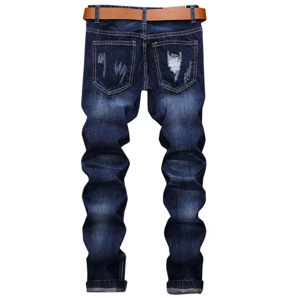 Men's Applique Insert Straight Leg Distressed Jeans