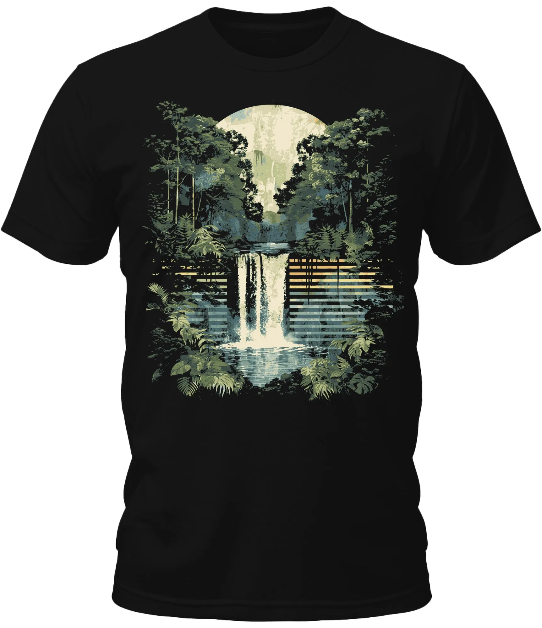 Mens Trendy Forest Waterfalls Graphic Tee Cool Premium Tshirt