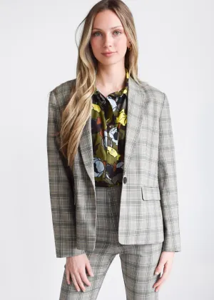 One Button Jacket Stretch Plaid