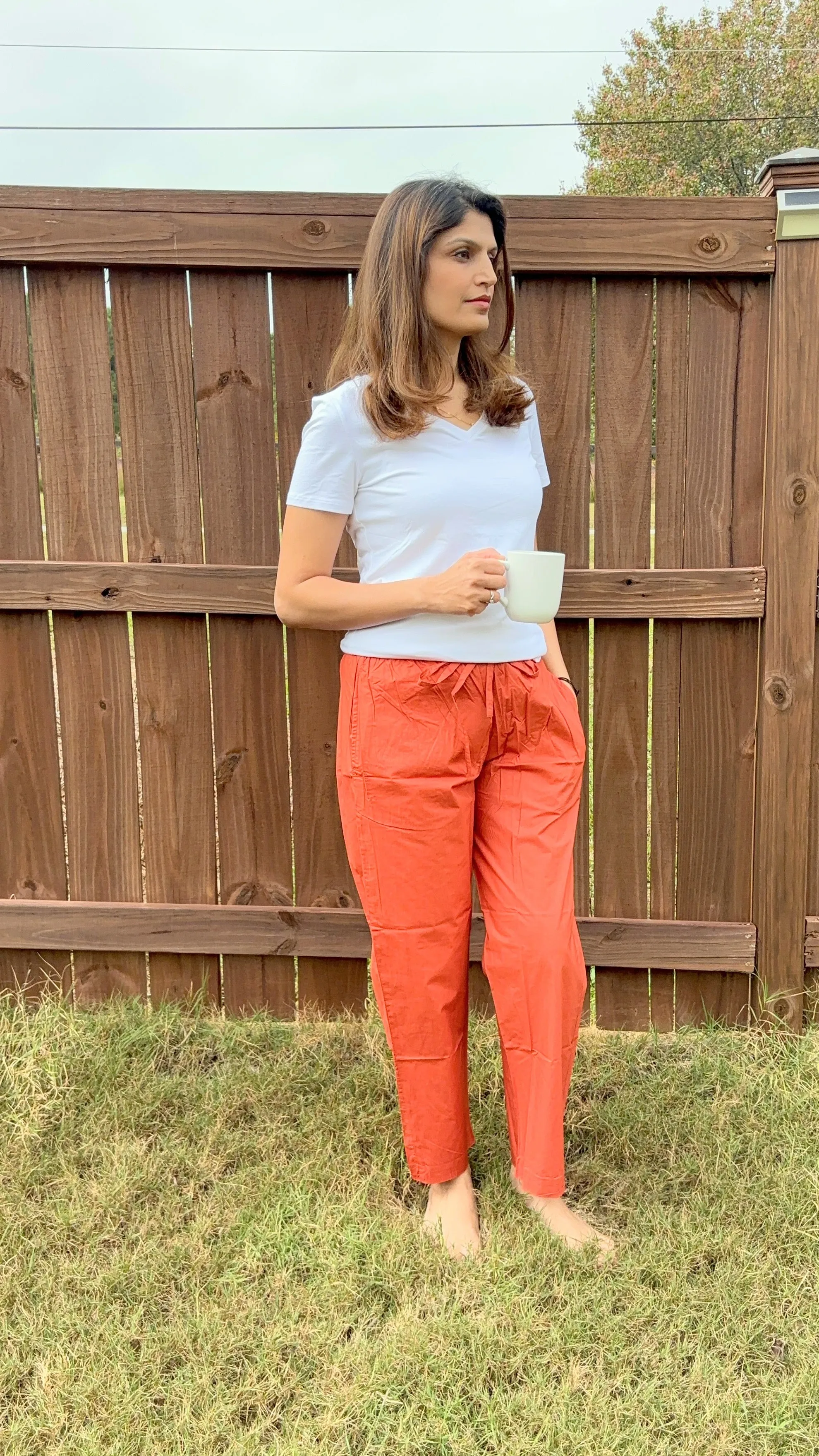 Poplin Cotton Lounge Pants Women - Burnt Orange