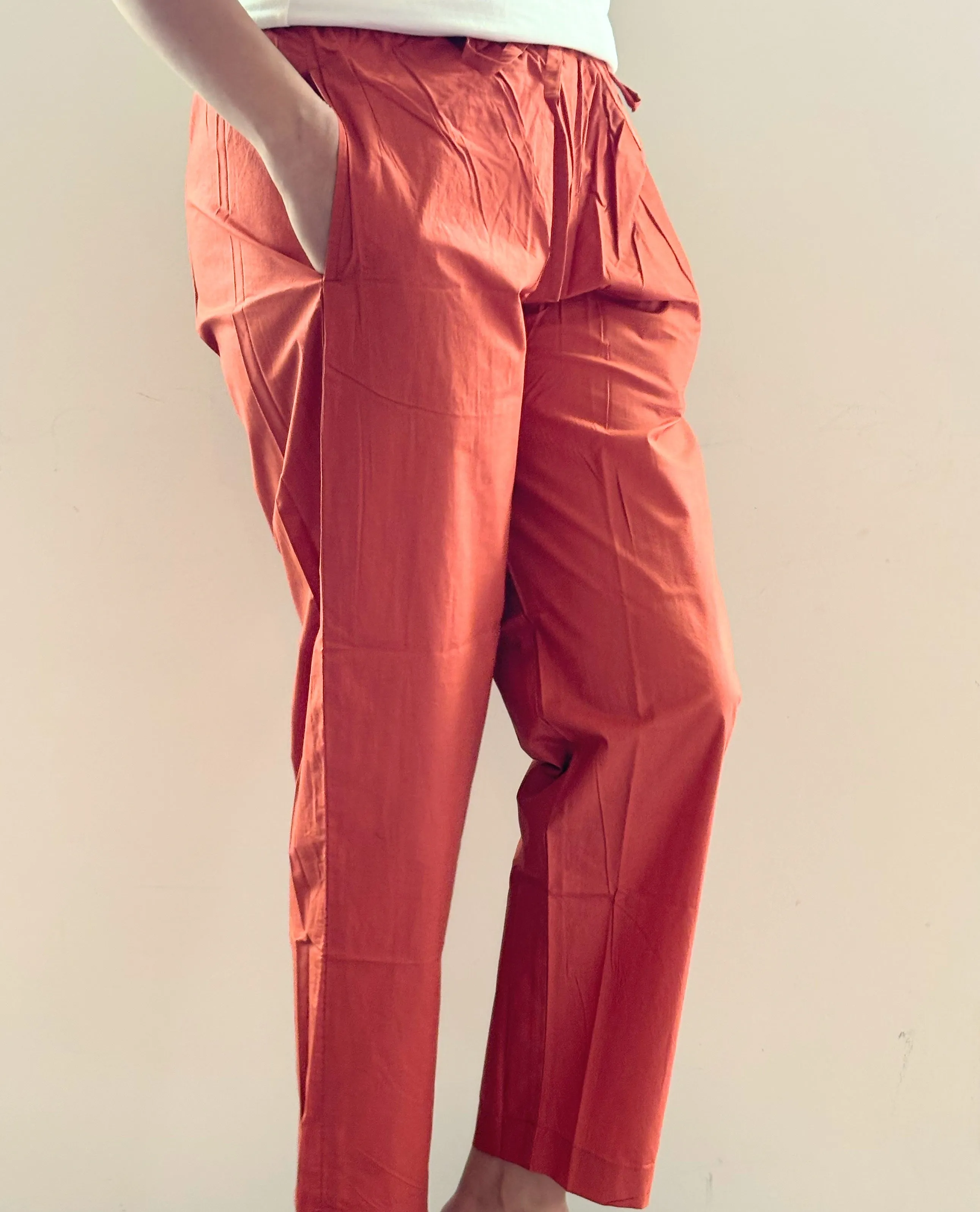 Poplin Cotton Lounge Pants Women - Burnt Orange