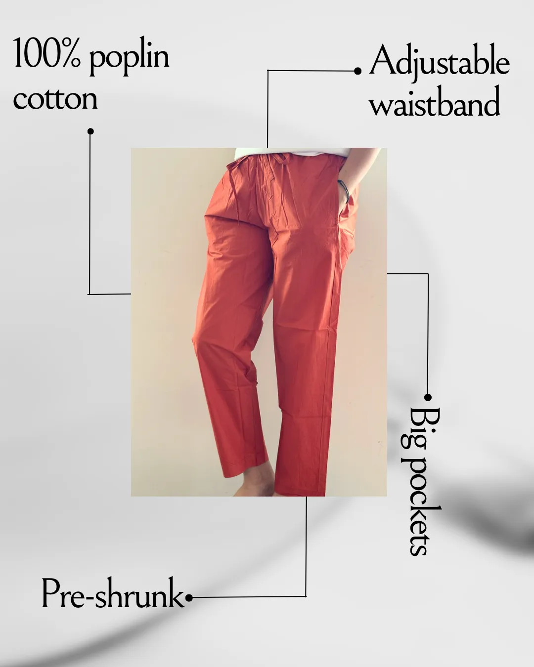 Poplin Cotton Lounge Pants Women - Burnt Orange