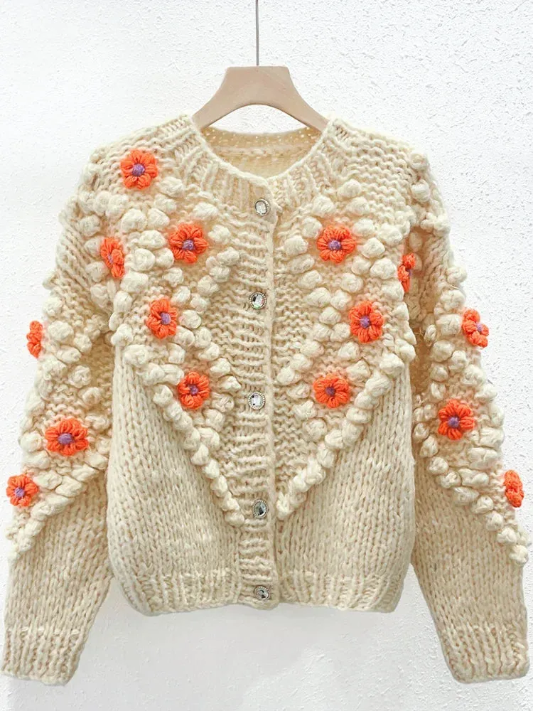 Pre Order:  Floral Jacquard Knitted Buttoned Cardigan