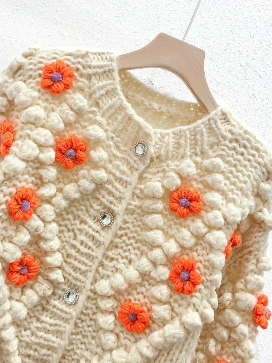 Pre Order:  Floral Jacquard Knitted Buttoned Cardigan