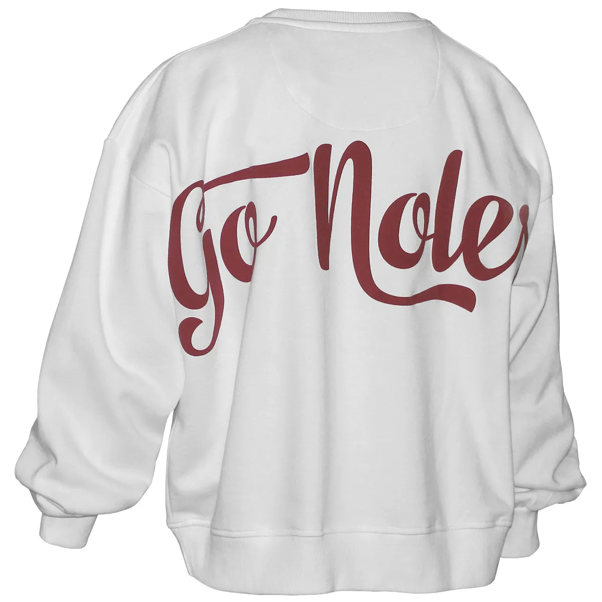 Pressbox Women's Glittered Stacked FSU/Go Noles Design Oversized Crew Fleece - White