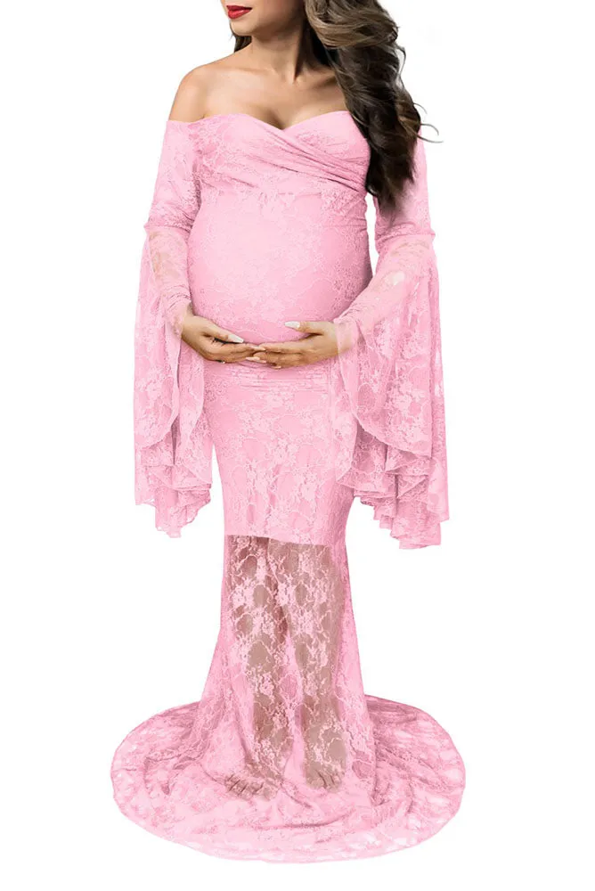 Priscilla Lace Long Sleeve Maternity Gown