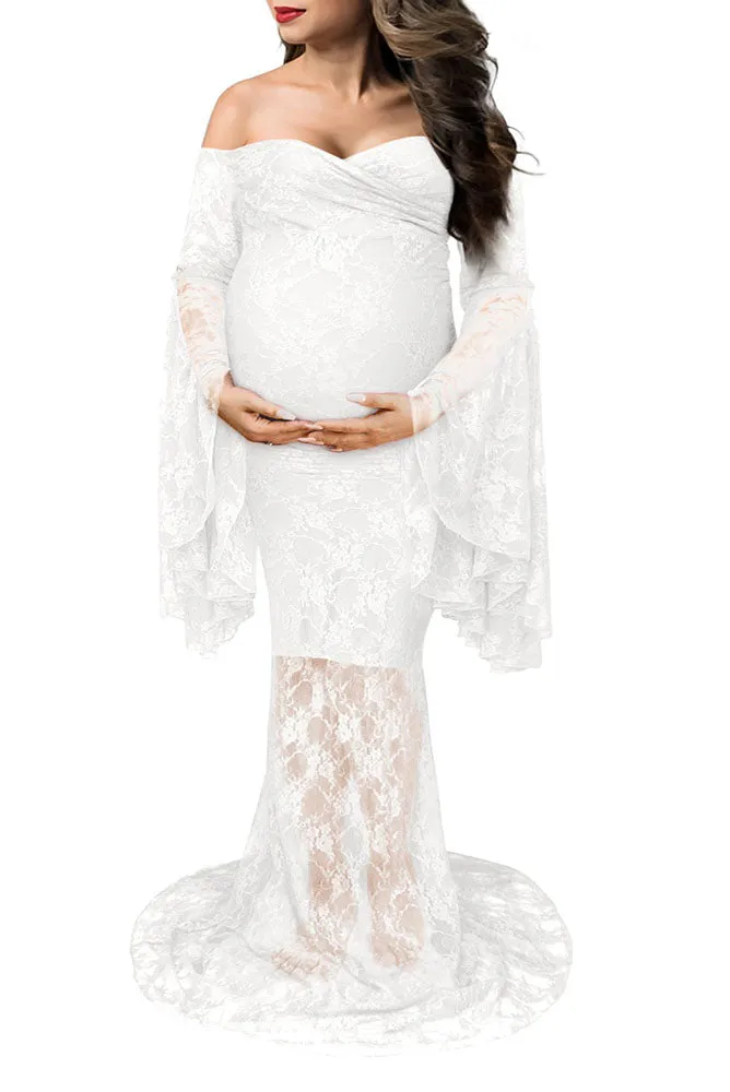 Priscilla Lace Long Sleeve Maternity Gown