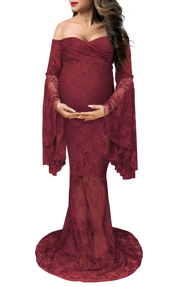 Priscilla Lace Long Sleeve Maternity Gown