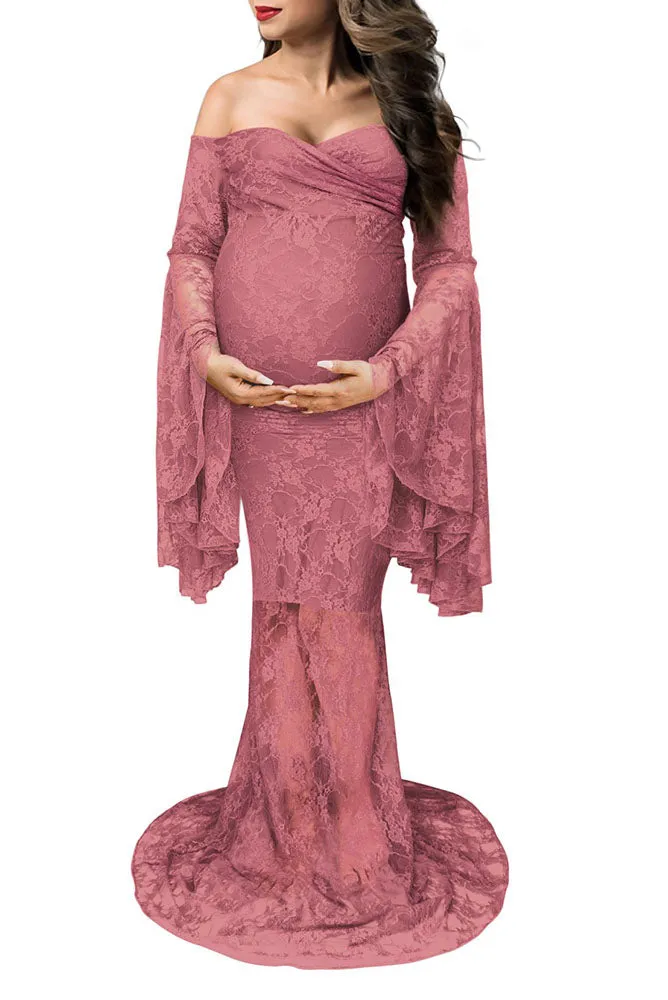 Priscilla Lace Long Sleeve Maternity Gown