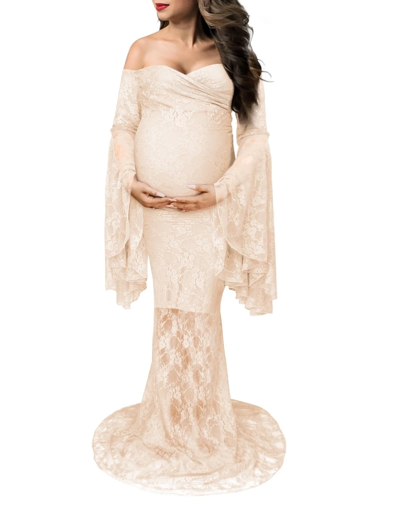 Priscilla Lace Long Sleeve Maternity Gown