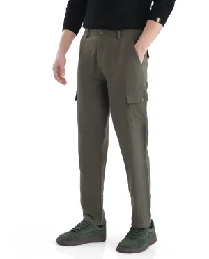 Rare Rabbit Men Presso Dusky Green Double Layer Twill Mid Rise Cargo Style Plain Trouser