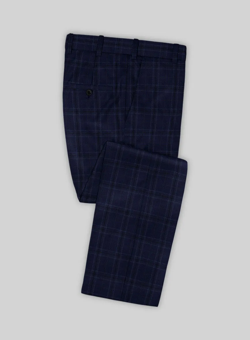 Reda Gulf Blue Checks Wool Pants