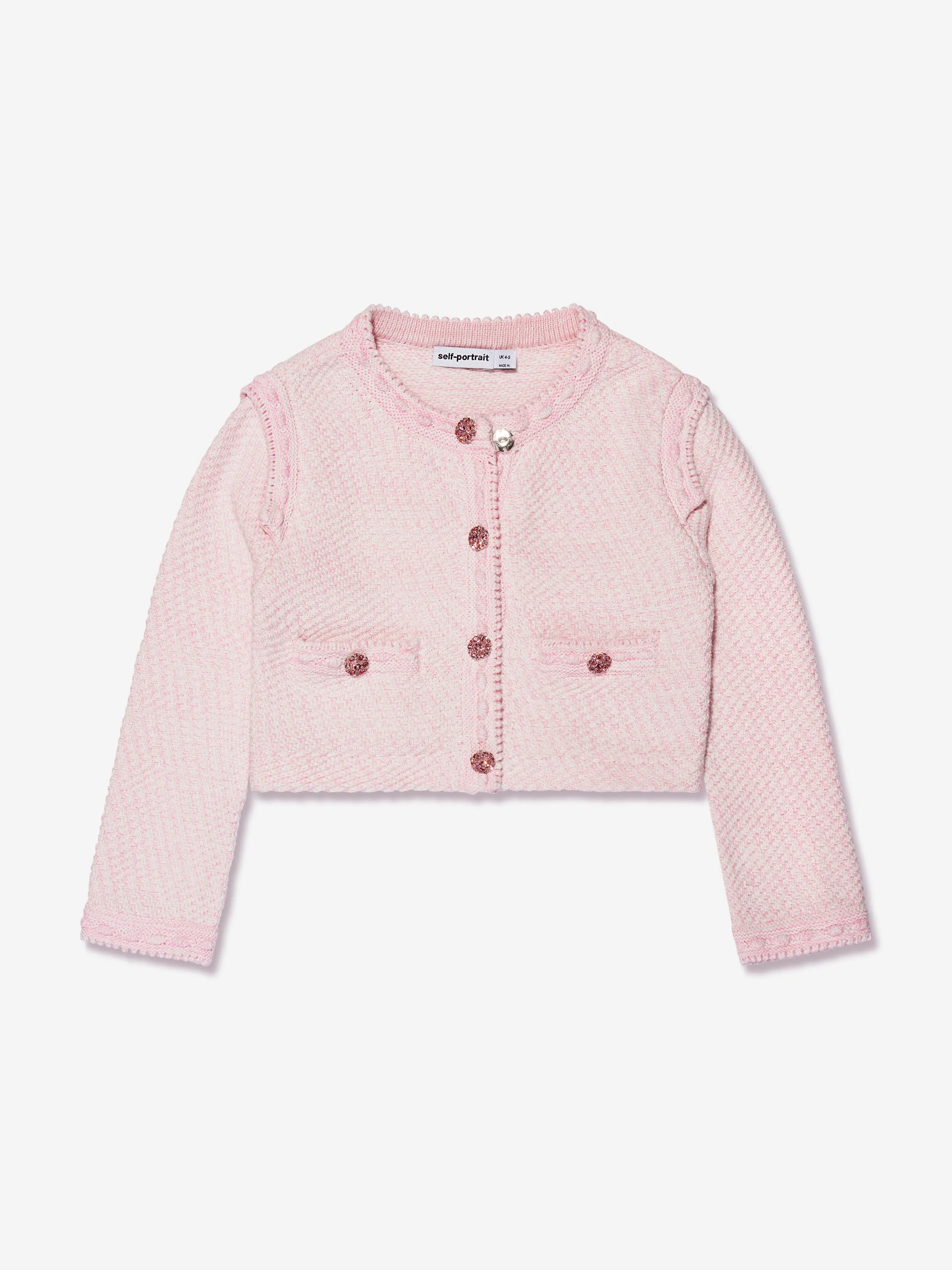 Self Portrait Girls Knitted Cardigan in Pink