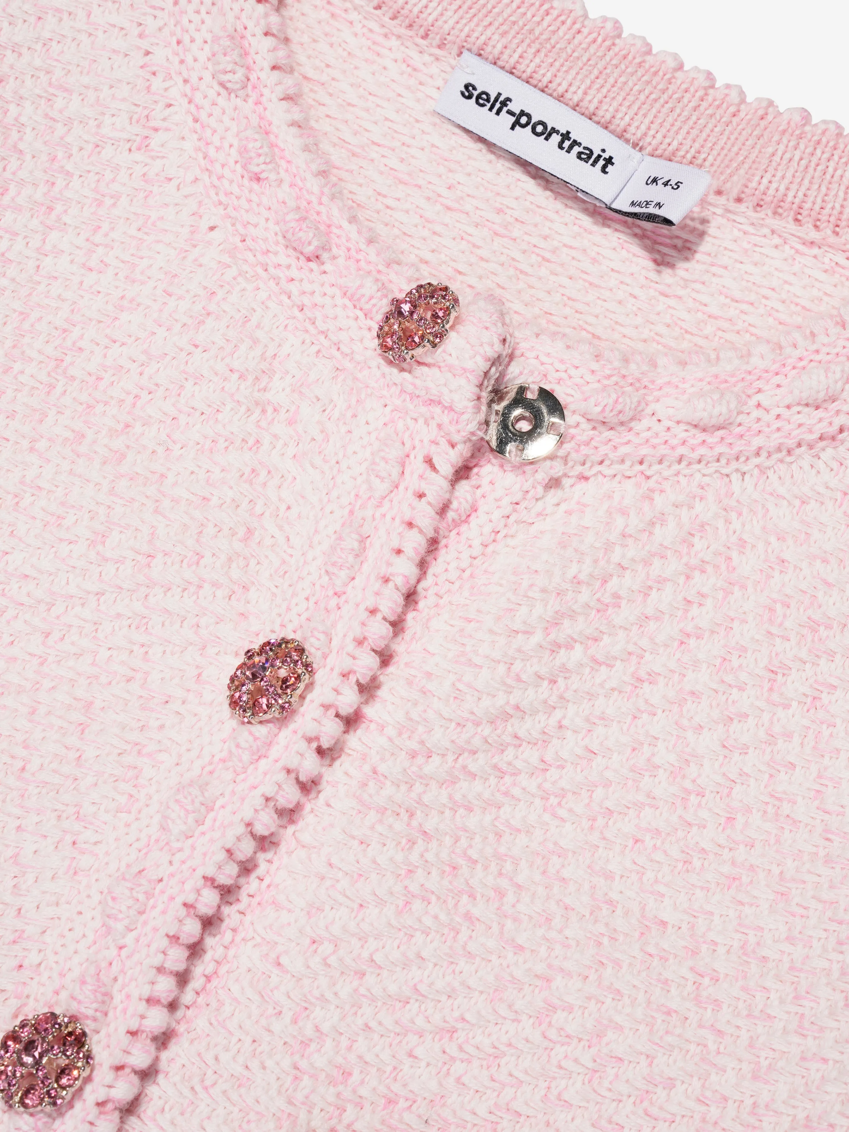 Self Portrait Girls Knitted Cardigan in Pink