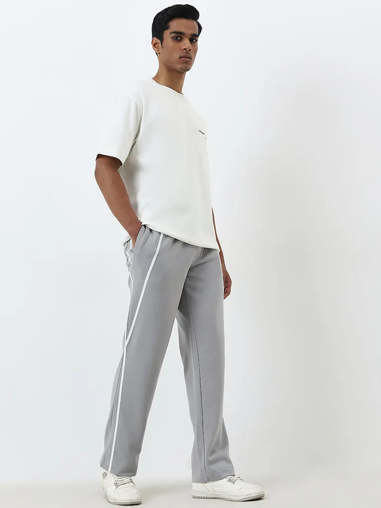 Studiofit Grey Relaxed-Fit Mid-Rise Track Pants