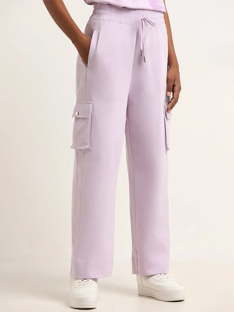 Studiofit Lilac Mid Rise Cotton Loose Fit Track Pants