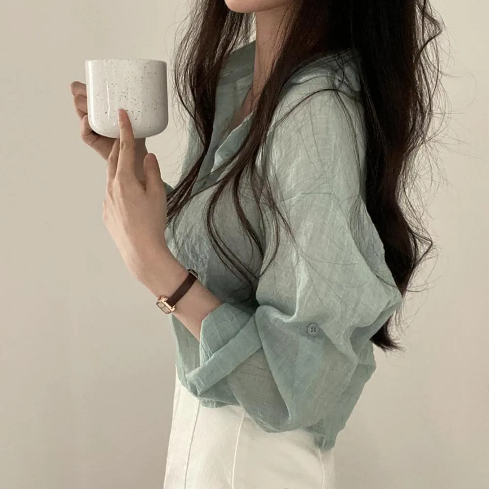 Women Trendy Shirt Blouse Simple Thin Pure Color Anti-UV Shirt Anti-fade Shirt Top - WSB8532