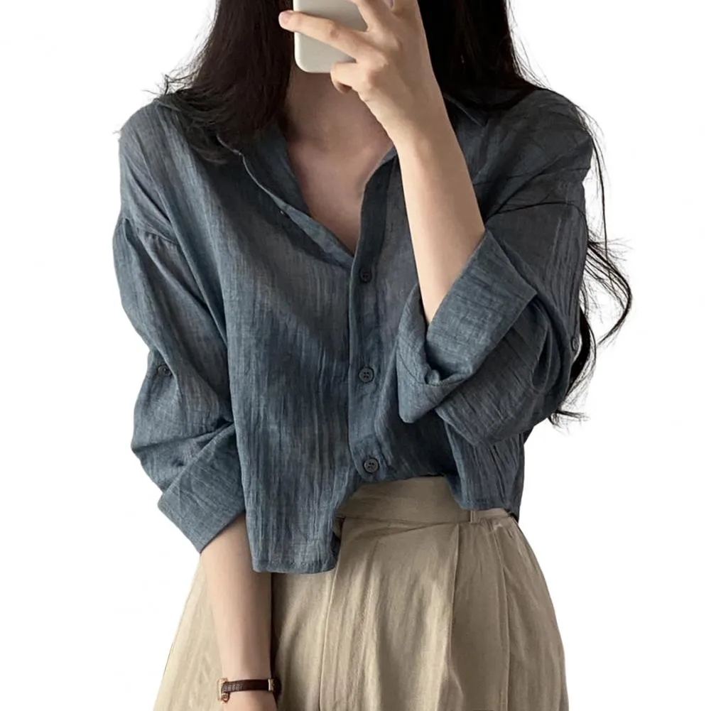 Women Trendy Shirt Blouse Simple Thin Pure Color Anti-UV Shirt Anti-fade Shirt Top - WSB8532