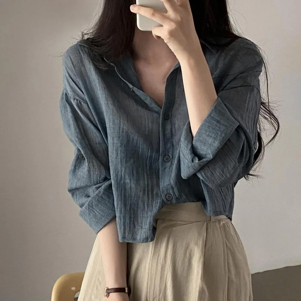 Women Trendy Shirt Blouse Simple Thin Pure Color Anti-UV Shirt Anti-fade Shirt Top - WSB8532