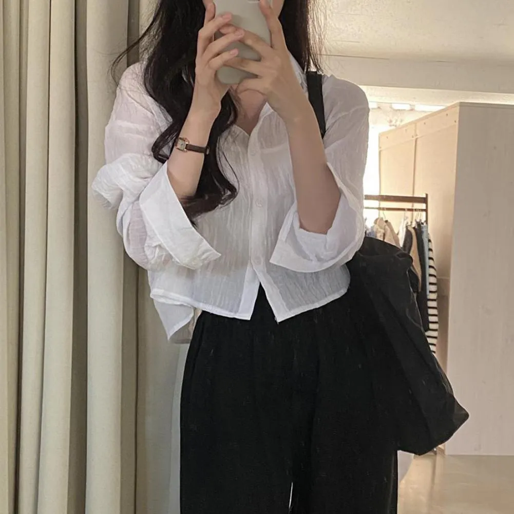 Women Trendy Shirt Blouse Simple Thin Pure Color Anti-UV Shirt Anti-fade Shirt Top - WSB8532