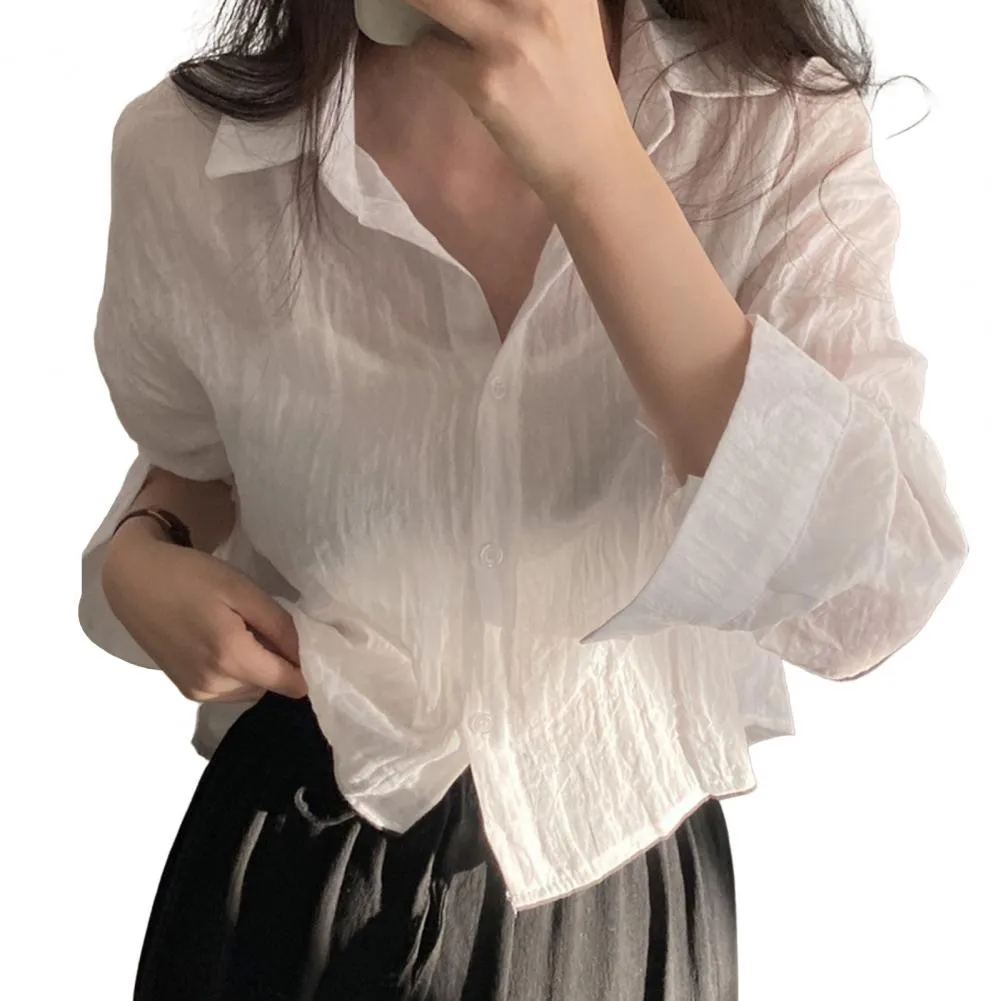 Women Trendy Shirt Blouse Simple Thin Pure Color Anti-UV Shirt Anti-fade Shirt Top - WSB8532