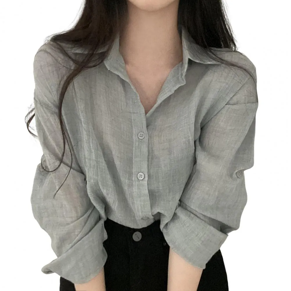 Women Trendy Shirt Blouse Simple Thin Pure Color Anti-UV Shirt Anti-fade Shirt Top - WSB8532