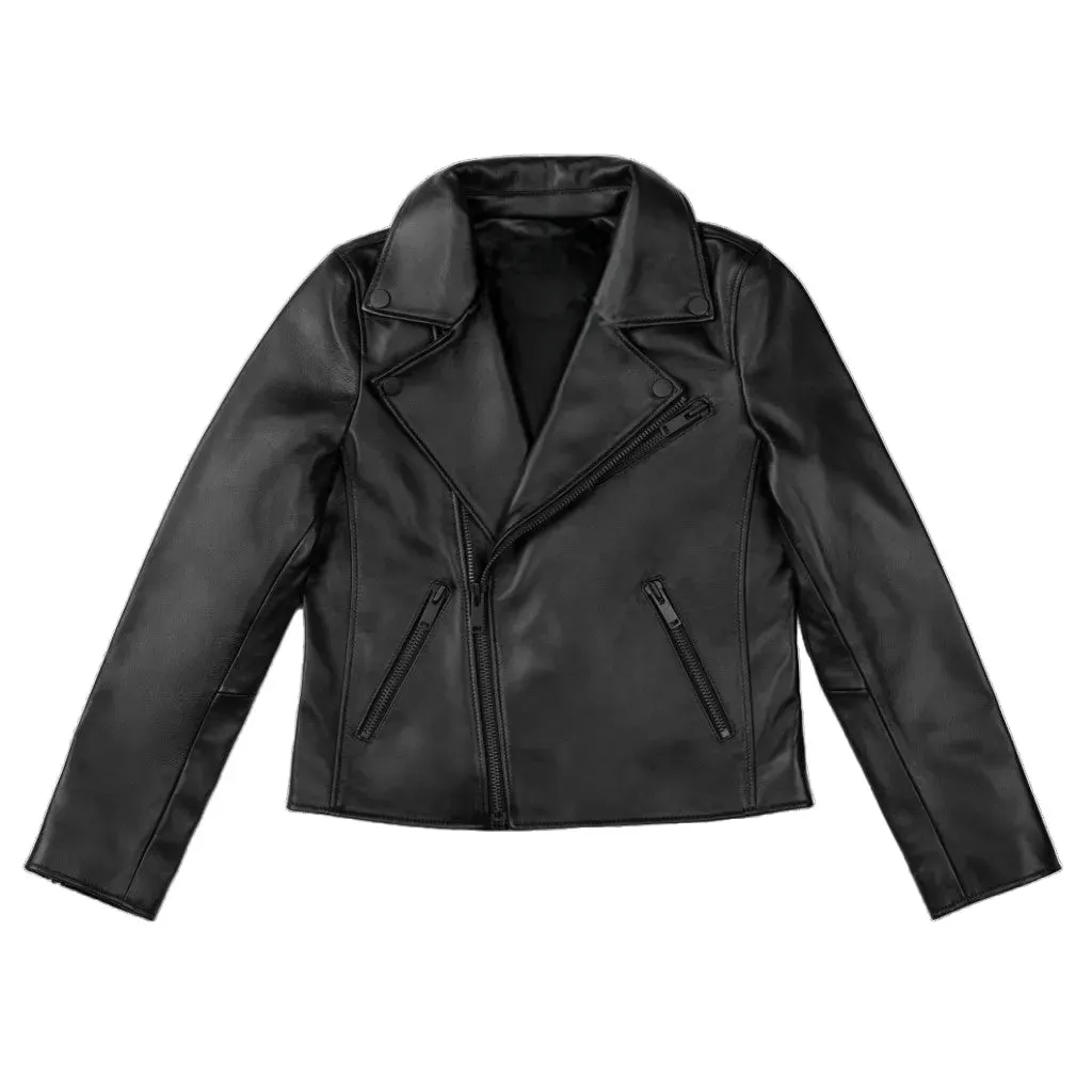 Womens Black Lambskin Leather Moto Jacket