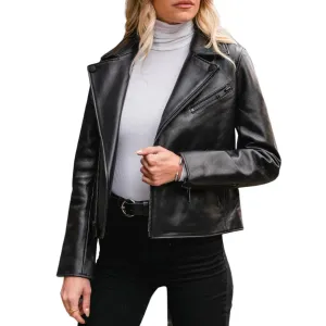 Womens Black Lambskin Leather Moto Jacket