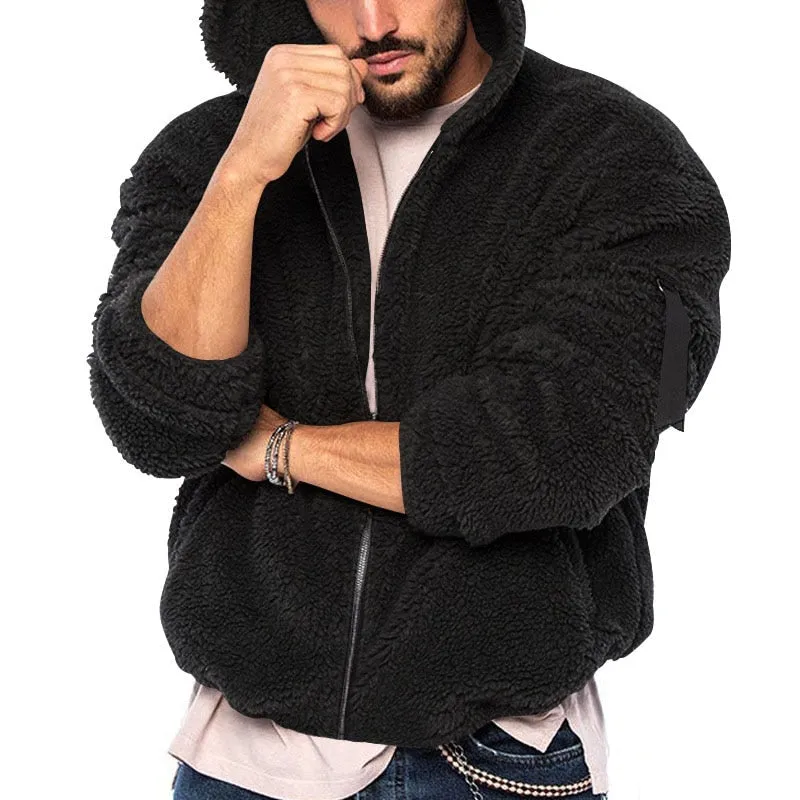 xiangtuibao Winter Wool Warm Zip Sweatshirts Hoodies Tops Men's Clothing Vintage Long Sleeve Hoody Hooded Furry Coats Fashion Pocket Jacket