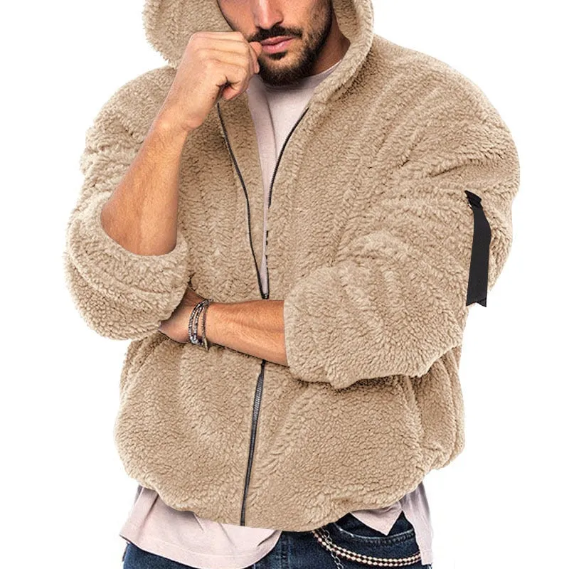 xiangtuibao Winter Wool Warm Zip Sweatshirts Hoodies Tops Men's Clothing Vintage Long Sleeve Hoody Hooded Furry Coats Fashion Pocket Jacket